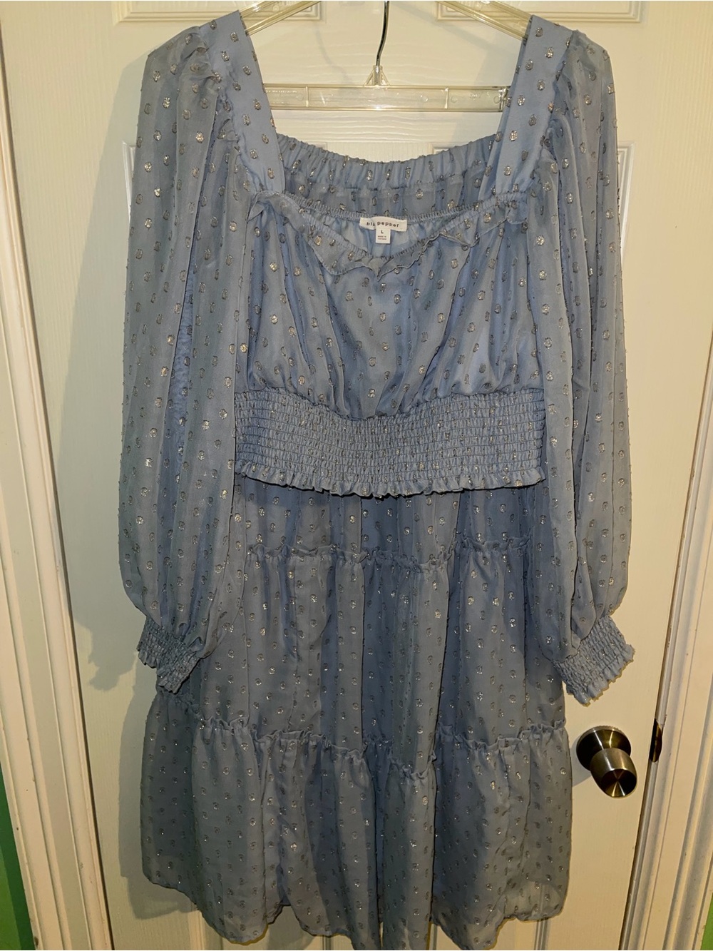 Blu Pepper Light Blue Dot-Embroidered Smocked Waist Top and Skirt Set - Large